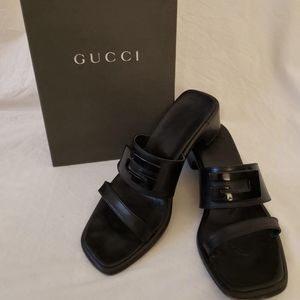 Authentic Gucci Black Sandals with Iconic G